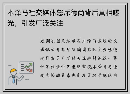 本泽马社交媒体怒斥德尚背后真相曝光，引发广泛关注