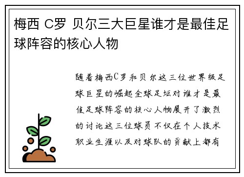 梅西 C罗 贝尔三大巨星谁才是最佳足球阵容的核心人物 梅西 C罗 贝尔三大巨星谁才是最佳足球阵容的核心人物